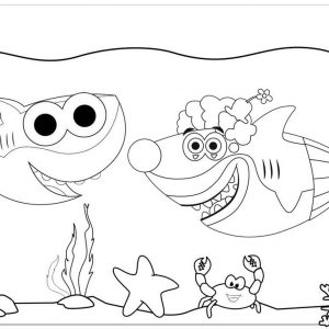 Daddy Shark and Mummy Shark Coloring Page of Baby Shark Doo Doo Doo