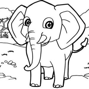 Funny Elephant With Mountain Landscape Coloring Pages
