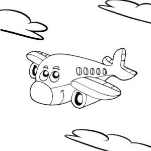 Happy and Fun Airplane Cartoon Coloring Page