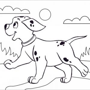 happy dog jumping with beautiful natural scene coloring page