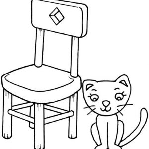 Cat Cartoon Beside a Chair Coloring Page