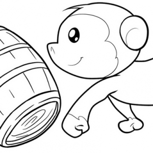 Cute Monkey Playing Wooden Barrel Coloring Page