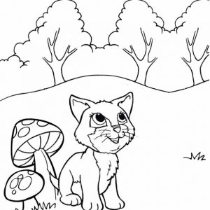 Funny Kitten with Beatiful Natural Scene Coloring Page