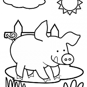 Happy Pig Cartoon Simple and Easy Coloring Page