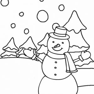 Happy snowman in winter coloring page