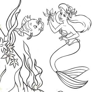 Little Mermaid Playing with Flounder Coloring Page