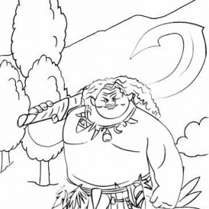 Maui with Mountain View Landscape Coloring Page of Moana