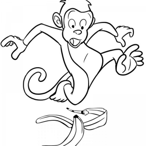 Monkey Slipping Due to Banana Coloring Page
