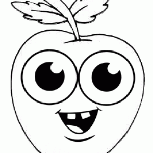 Smiling Apple Cartoon Coloring Page