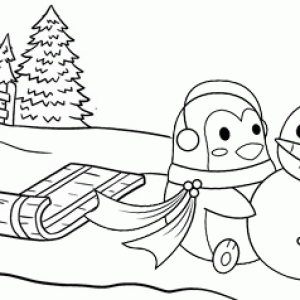 penguin playing a snowman coloring page