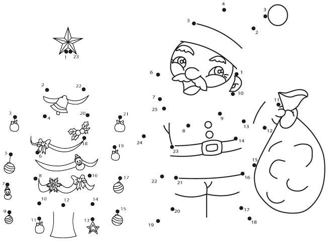 Christmas Tree and Santa Claus Connect the Dots - Mitraland