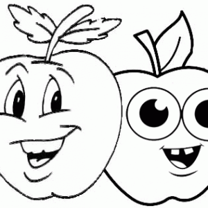 Funny Two Apples Cartoon Coloring Page