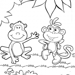 Funny Two Monkeys Cartoon Coloring Page