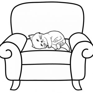 a Cat Sleeping in the Sofa Coloring Page