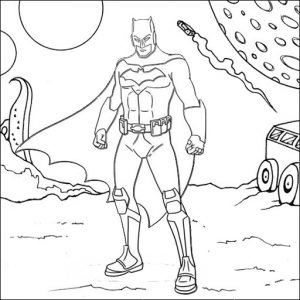 Batman Outer Space Coloring Page with Background Planet