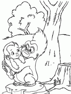Baby Tarzan and Monkey Coloring Sheet