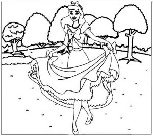 Cinderella Running in the Garden Coloring Sheet