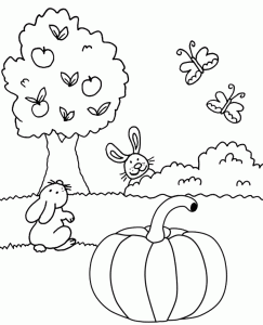 Pumpkin in the Field Coloring Sheet for Kids