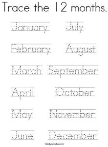 Trace Name of the Months of Year Worksheet